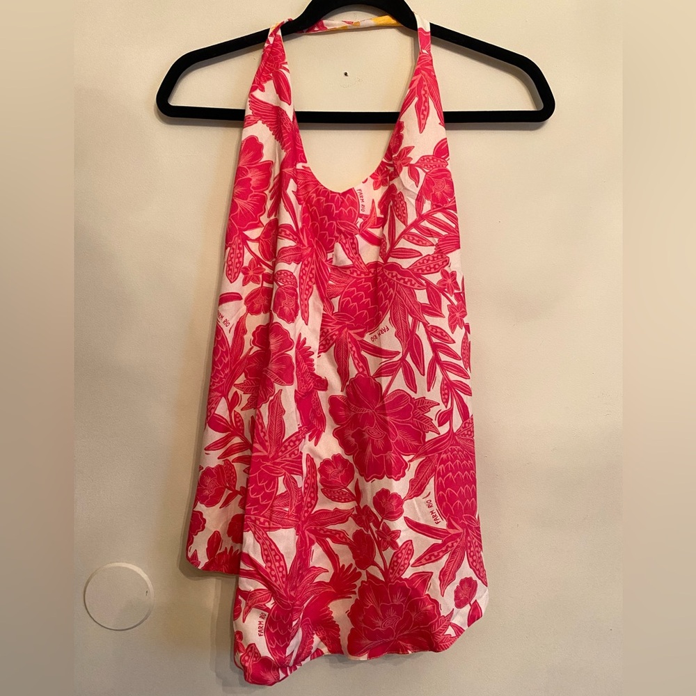 FARM Rio Pink and White Floral Halter with Tie Back- Size Medium